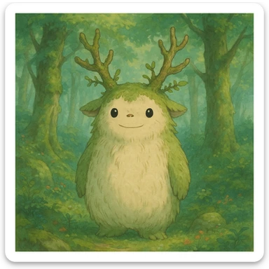 whimsical forest spirit, detailed, soft colors, ghibli style, magical atmosphere sticker