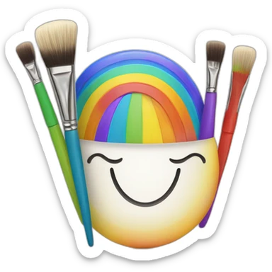 A smiling rainbow with paintbrushes as arms sticker