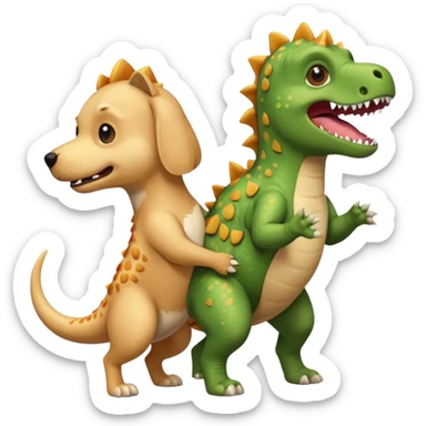 a golden retriever with a dinosaur costume thats killing a chihuahua thats in a dinosuar costume sticker