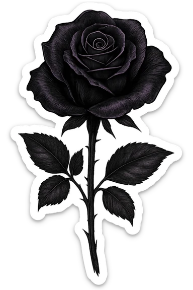 emo rose with black petals and purple highlights, no background sticker
