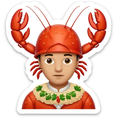 man with a lobster risotto on their head sticker