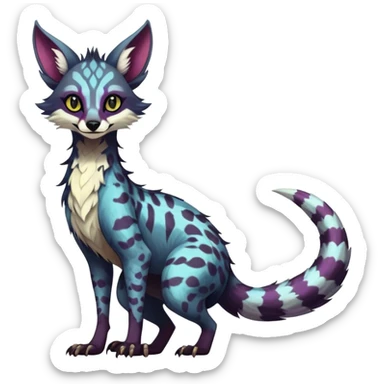 Feral Rare Fantasy dark colorful Vernid-Sergal-Genet-species by LiLaiRa, random markings, tufted tail, tufted ears, full body sticker