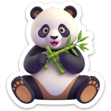 panda eating bamboo in forrest background, close up pose sticker
