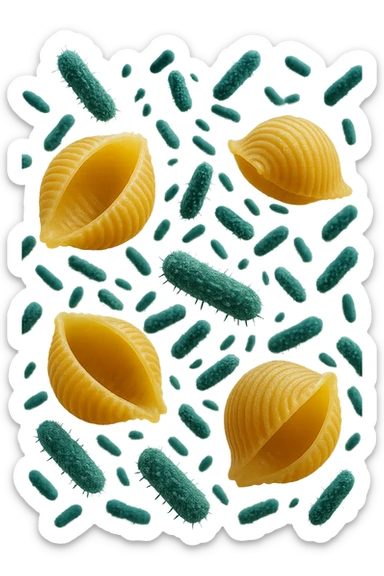 BATTERI intestinALI FLUTTUANO IN ARIA CON PENNE DI PASTA RIGATE, IPERREALISTICO 4K sticker