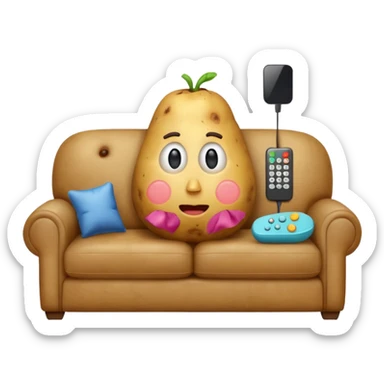 A potato on a couch watching tv sticker