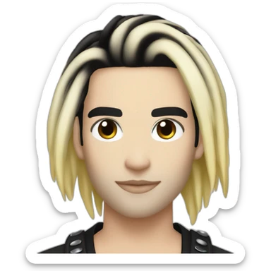 Bill Kaulitz black hair down with blonde highlights eyeshadow sticker