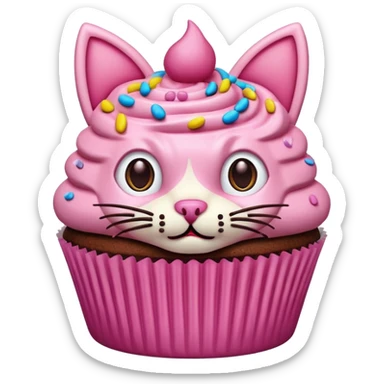 cupcake with frosting decorated to look like a cat face sticker