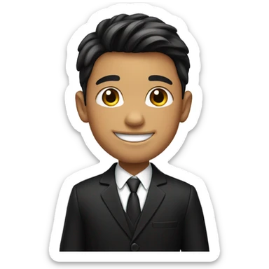 smiling young boy in black suit sticker