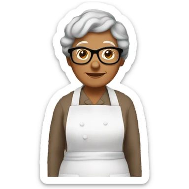 Little brown grandma with glasses in cooking apron with flowers sticker