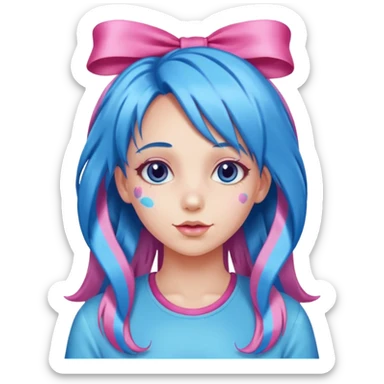 candy girl with very long blue-pink mixed candy hair with ribbon and no tattooes sticker