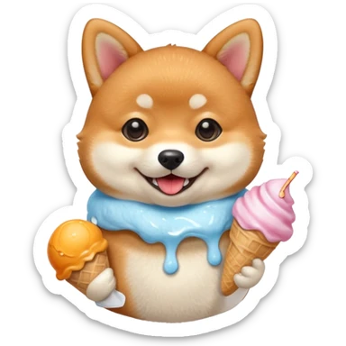 The baby shiba dog with icecream sticker