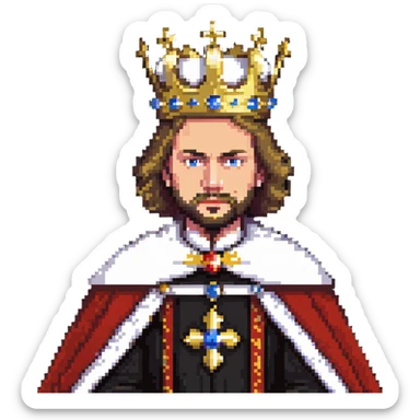 Russian Tsar in imperial regalia, gold crown, royal cape, stern expression sticker