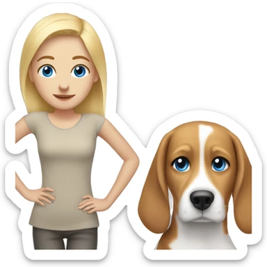 long blonde girl with blue eyes with beagle  sticker