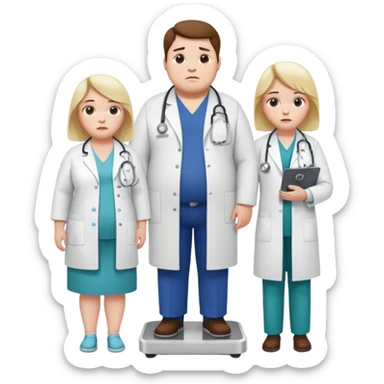 pessoa gorda em cima de balança e medico do lado sticker