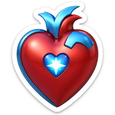 A sci-fi red 3D heart with a bright blue star inside sticker