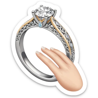 Platinum engagement ring on left hand sticker