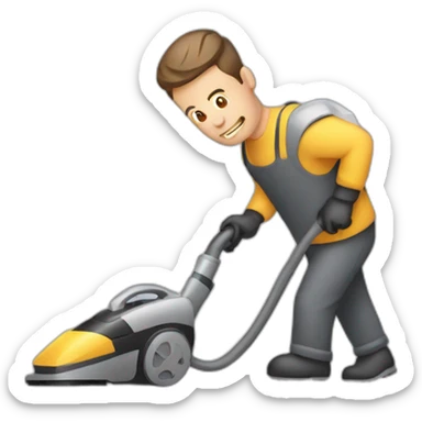 Man using vacuum cleaner sticker