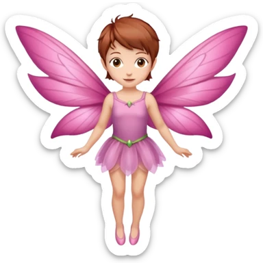 fairy with brown eyes pixie haircut chestnut color with pink wings full length in flight sticker