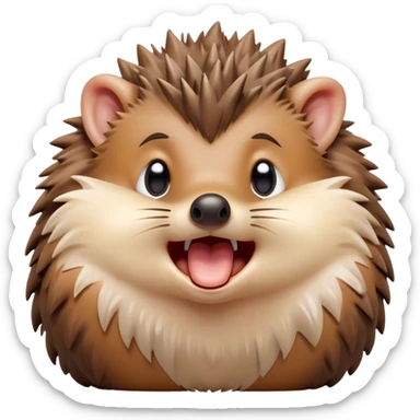 Cinematic Cute Yawning Hedgehog Portrait Emoji, Head tilted slightly with a dramatic, wide-open yawn, showcasing a soft, downy brown Fur with tiny, droopy ears and eyes barely open in drowsy contentment, Simplified yet irresistibly adorable features, highly detailed, glowing with a soft, cozy glow, high shine, relaxed yet expressive, stylized with a touch of natural whimsy, bright and endearing, soft glowing outline, capturing the essence of a sleepy yet affectionate hedgehog, so drowsy it feels like it could curl up out of the screen for a nap! sticker