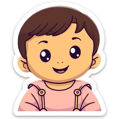face of smiling baby girl with big eyes, medium skin tone, and dark hair sticker