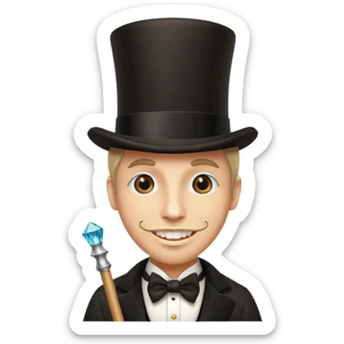 Man with top hat, cane and diamond front tooth sticker