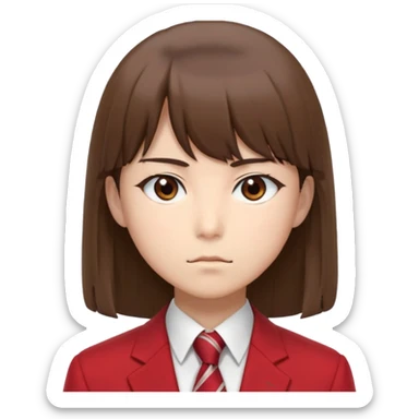 Kiyotaka Ayanokoji from Classroom of the Elite, calm emotionless eyes, medium-length straight brown hair with bangs, serious neutral expression, school uniform with red blazer and tie, face close-up sticker