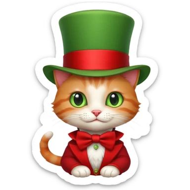 Steampunk:a very cute and adorable green anthropomorphic baby cat with a red top hat sticker