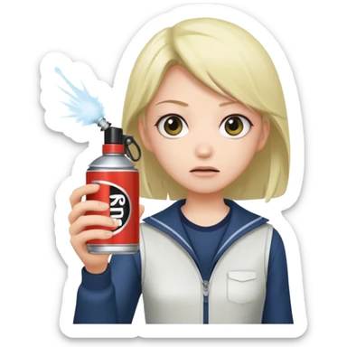 Anime character using a can of raid bug spray looking disgusted sticker