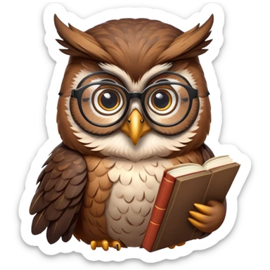 scholarly owl with glasses and a book as a pedant mascot sticker