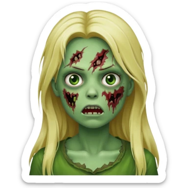 girl zombie with blonde long hair green skin and with no angry face and with the mouth closed sticker