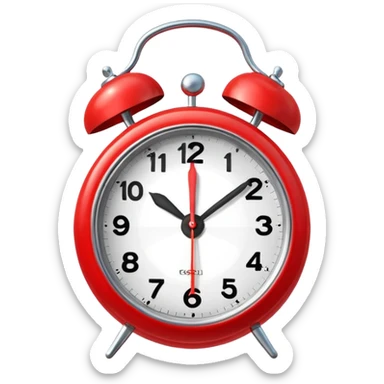 Generate a high-quality image of a generic red alarm clock with twin bells on top, classic shape, realistic color and shading,

 sticker