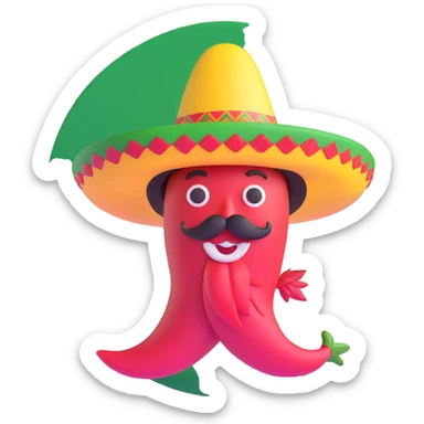 red chile pepper with a sombrero and a Mexican moustache sticker