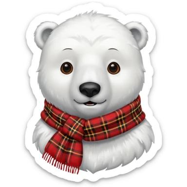polar bear wear red tartan scarf sticker