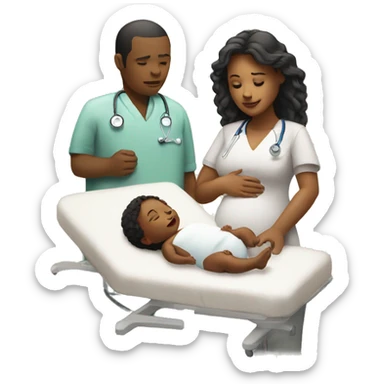 a woman gives birth and doctors stand nearby sticker