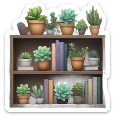 Aesthetic bookshelf with succulents  sticker