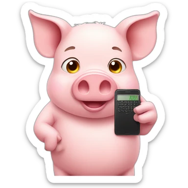 pig holding a smartphone and a ruler  sticker