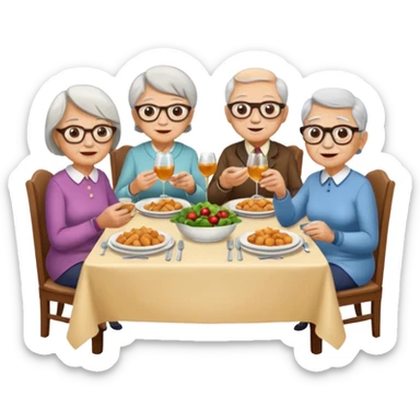 4 elderly people having dinner sticker