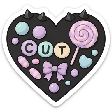 pastel goth heart with pastel candy and black studs, remove background sticker