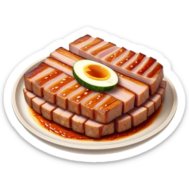 Cinematic Realistic Samgyeopsal Dish Emoji, depicted with sizzling, thick slices of pork belly grilled to perfection rendered with rich textures and warm, inviting lighting. sticker