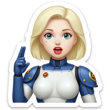 woman space marine in bodysuit salutes tongue out sticker