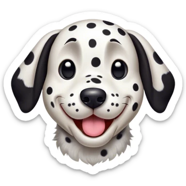 Cinematic Comical Spotted Dalmatian Portrait Emoji, Head tilted dramatically with an exaggeratedly shocked or amused expression, featuring a striking Fur of predominantly white with vivid black patches, wide, expressive eyes filled with playful disbelief, Simplified yet hilariously expressive features, highly detailed, glowing with a slightly sassy glow, high shine, dramatic yet playful, stylized with an air of cheeky charm, bright and endearing, soft glowing outline, capturing the essence of a spirited and over-the-top guardian, so meme-worthy it feels like it could side-eye its way into internet fame instantly! sticker