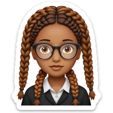 Brown skinned girl with brown eyes and black framed glasses with braids that have ginger in the back sticker