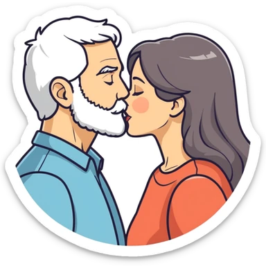 Grey haired bearded man and pretty brunette woman kissing  sticker