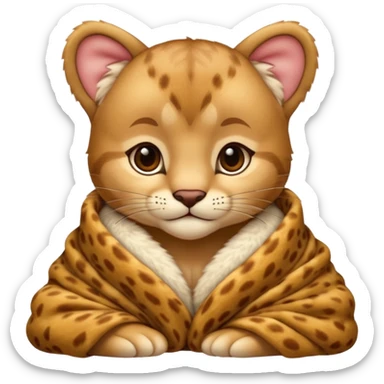 Cozy cougar cub in blanket sticker