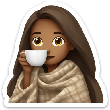 Brown hair Girl drinking coffee, with a cozy blanket sticker
