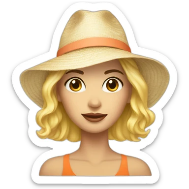 fashion white women with summer hat sticker