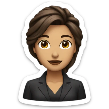 mujer con traje ejecutivo de piel marron con el pelo liso negro más abajo de los hombros, ojos café  sticker