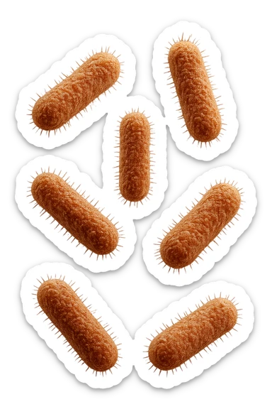 6 batteri intestinali iperrealistici sul bordeaux fluttuano in aria, iperrealistico 4k sticker