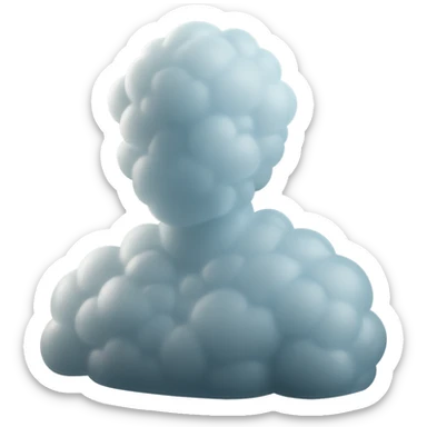 shoulder-up person fully made of white fluffy bulging clouds, matte glass style sticker
