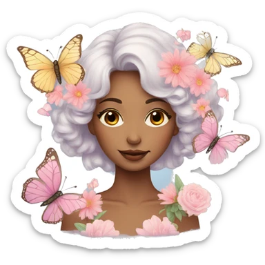 Gorgeous pastel lady with flowers and butterflies sticker